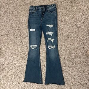 Hollister Dark Blue Distressed Flare Jeans